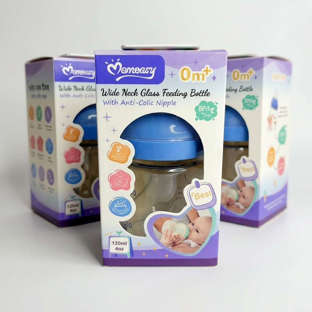Momeasy Wide Neck Glass Feeding Bottle (120ml / 4oz)