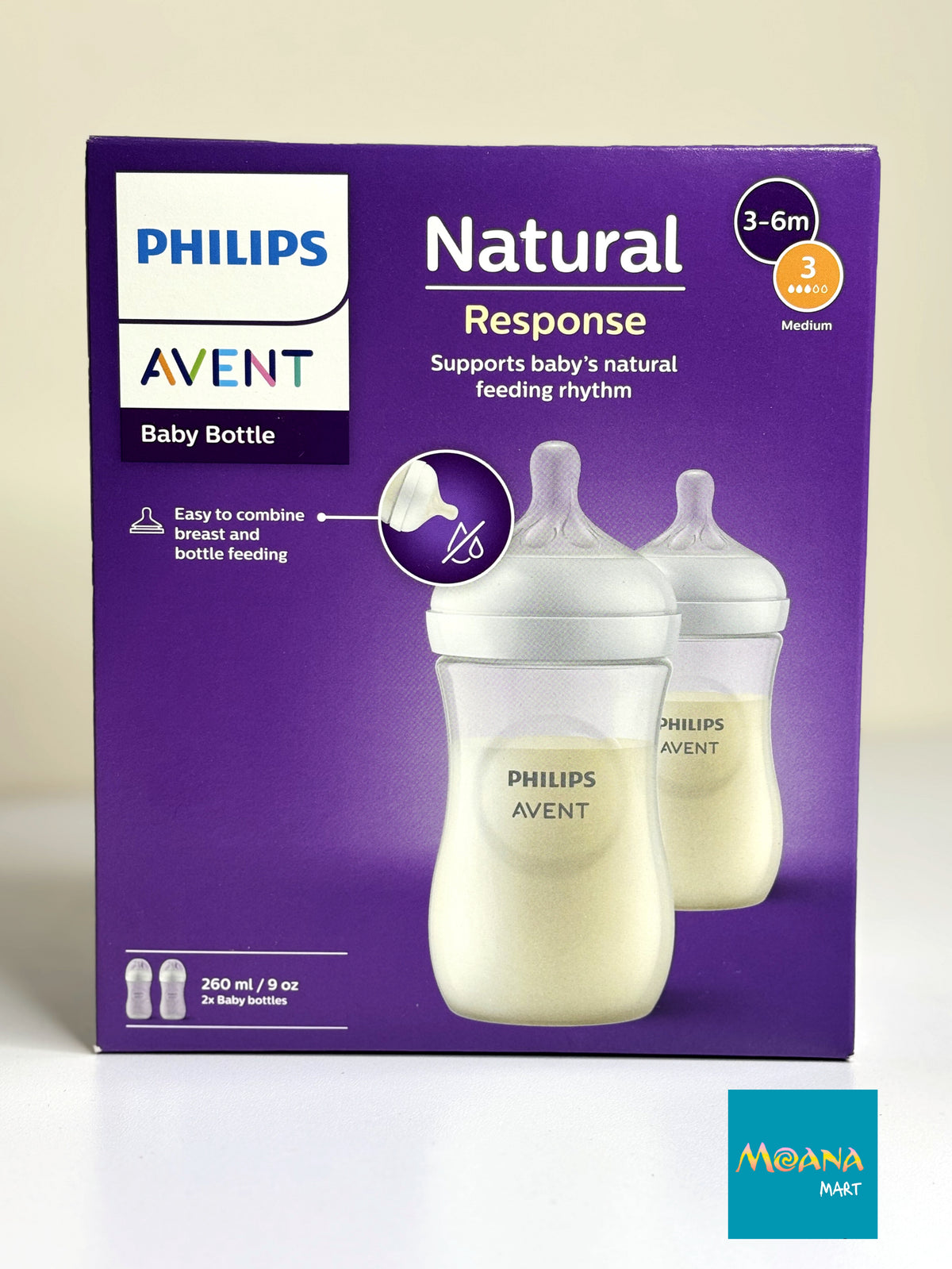 Philips Avent Natural Response Baby Bottle (2 Pack) 260ml.